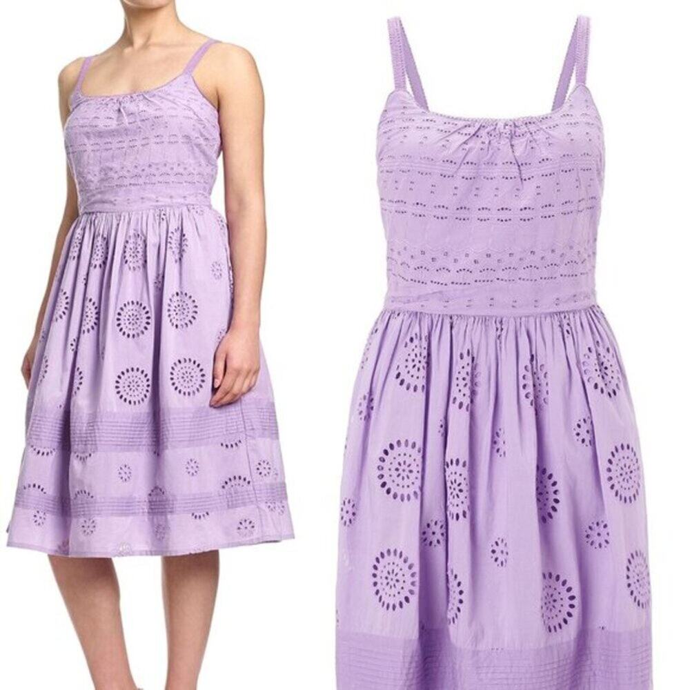 Adrianna Papell Violet Cotton Broderie Anglaise Floral Eyelet Dress Size 8